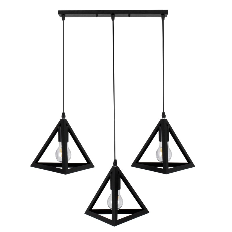 GloboStar® TRIANGLE 00621 Μοντέρνο Κρεμαστό Φωτιστικό Ράγα Τρίφωτο 3 x E27 IP20 Μαύρο Μέταλλο - Μ70 x Π22 x Y130cm