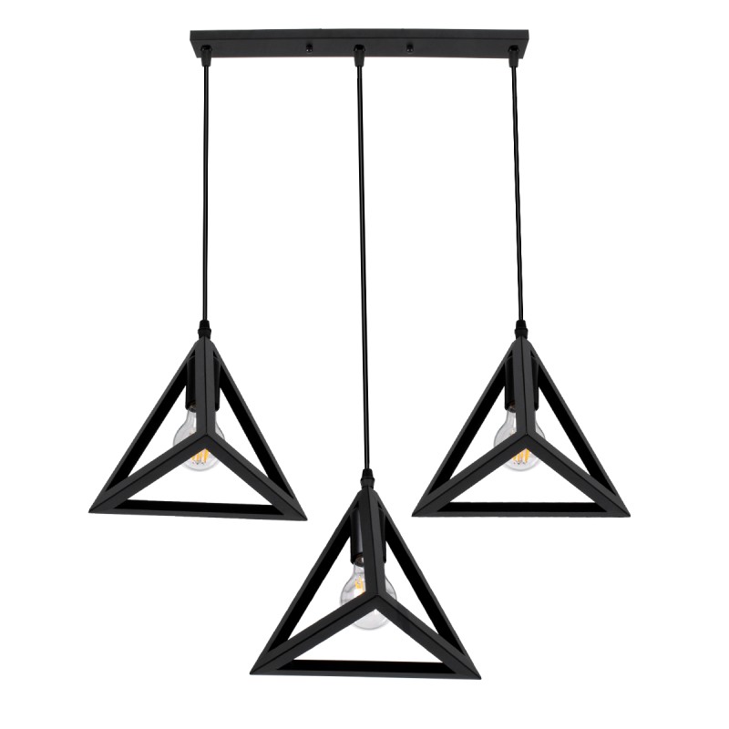 GloboStar® TRIANGLE 00621 Μοντέρνο Κρεμαστό Φωτιστικό Ράγα Τρίφωτο 3 x E27 IP20 Μαύρο Μέταλλο - Μ70 x Π22 x Y130cm