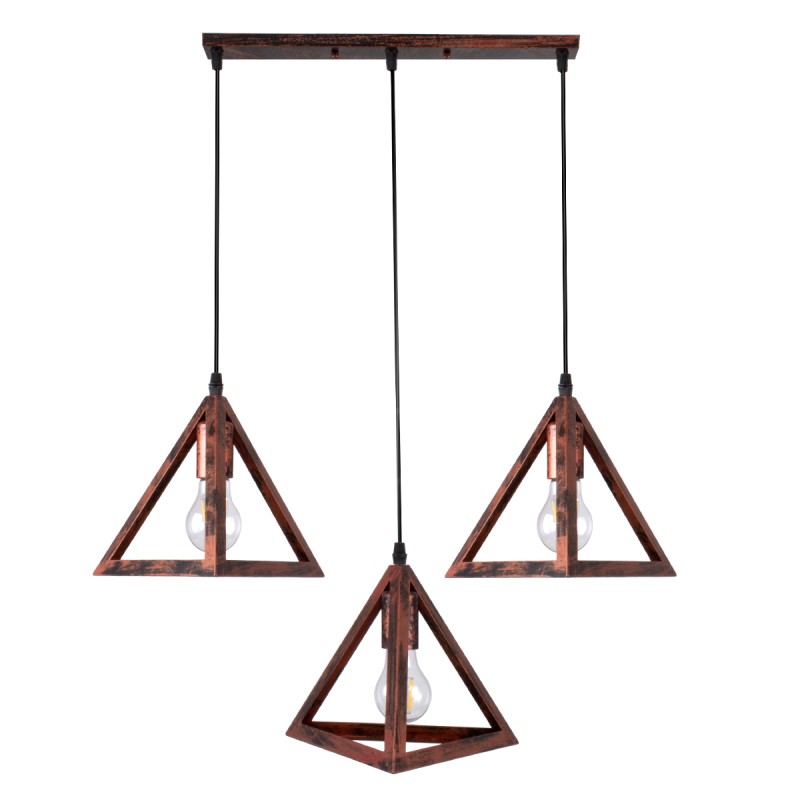 GloboStar® TRIANGLE 00623 Μοντέρνο Κρεμαστό Φωτιστικό Ράγα Τρίφωτο 3 x E27 IP20 Χάλκινο Μέταλλο - Μ70 x Π22 x Y130cm