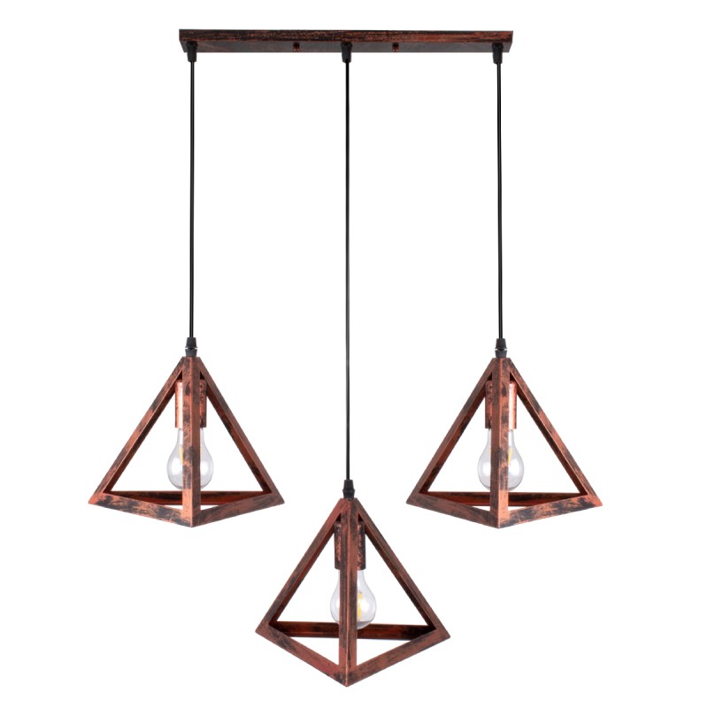 GloboStar® TRIANGLE 00623 Μοντέρνο Κρεμαστό Φωτιστικό Ράγα Τρίφωτο 3 x E27 IP20 Χάλκινο Μέταλλο - Μ70 x Π22 x Y130cm