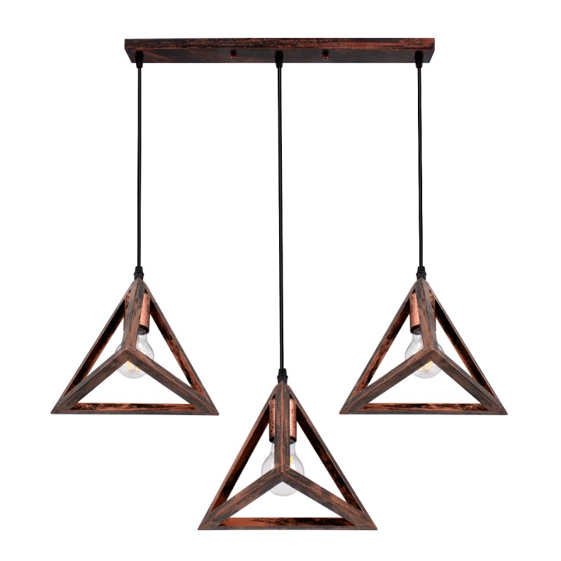 GloboStar® TRIANGLE 00623 Μοντέρνο Κρεμαστό Φωτιστικό Ράγα Τρίφωτο 3 x E27 IP20 Χάλκινο Μέταλλο - Μ70 x Π22 x Y130cm