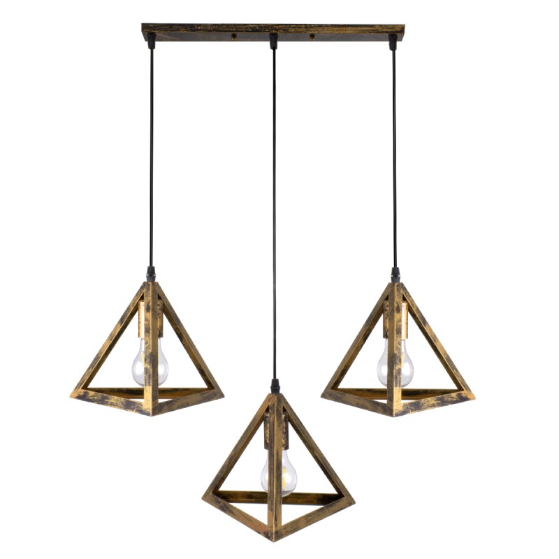 GloboStar® TRIANGLE 00624 Μοντέρνο Κρεμαστό Φωτιστικό Ράγα Τρίφωτο 3 x E27 IP20 Μπρούτζινο Μέταλλο - Μ70 x Π22 x Y130cm