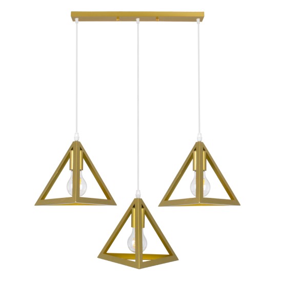 GloboStar® TRIANGLE 00625 Μοντέρνο Κρεμαστό Φωτιστικό Ράγα Τρίφωτο 3 x E27 IP20 Χρυσό Μέταλλο - Μ70 x Π22 x Y130cm GloboStar® TRIANGLE 00625 Μοντέρνο Κρεμαστό Φωτιστικό Ράγα Τρίφωτο 3 x E27 IP20 Χρυσό Μέταλλο - Μ70 x Π22 x Y130cm