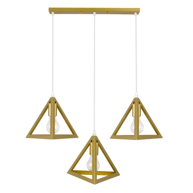 GloboStar® TRIANGLE 00625 Μοντέρνο Κρεμαστό Φωτιστικό Ράγα Τρίφωτο 3 x E27 IP20 Χρυσό Μέταλλο - Μ70 x Π22 x Y130cm