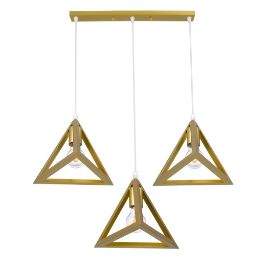 GloboStar® TRIANGLE 00625 Μοντέρνο Κρεμαστό Φωτιστικό Ράγα Τρίφωτο 3 x E27 IP20 Χρυσό Μέταλλο - Μ70 x Π22 x Y130cm GloboStar® TRIANGLE 00625 Μοντέρνο Κρεμαστό Φωτιστικό Ράγα Τρίφωτο 3 x E27 IP20 Χρυσό Μέταλλο - Μ70 x Π22 x Y130cm