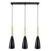 GloboStar® DILLON 00630 Μοντέρνο Κρεμαστό Φωτιστικό Ράγα Τρίφωτο 3 x E27 IP20 Μαύρο Μέταλλο με Μπεζ Ξύλο - Μ54 x Π14 x Υ130cm