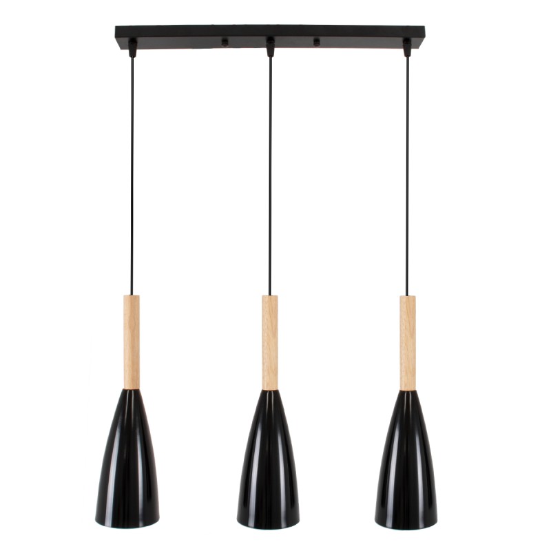 GloboStar® DILLON 00630 Μοντέρνο Κρεμαστό Φωτιστικό Ράγα Τρίφωτο 3 x E27 IP20 Μαύρο Μέταλλο με Μπεζ Ξύλο - Μ54 x Π14 x Υ130cm