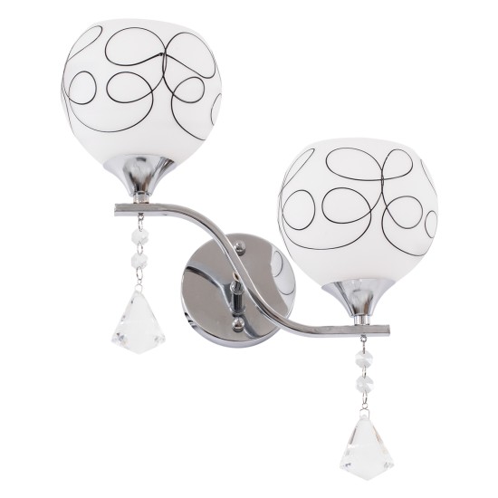 GloboStar® CANTER 00635 Μοντέρνο Επιτοίχιο Φωτιστικό Απλίκα Δίφωτο 2 x E27 IP20 Ασημί Μέταλλο με Λευκό Γυαλί - Μ32 x Π15 x Υ40cm GloboStar® CANTER 00635 Μοντέρνο Επιτοίχιο Φωτιστικό Απλίκα Δίφωτο 2 x E27 IP20 Ασημί Μέταλλο με Λευκό Γυαλί - Μ32 x Π15 x Υ40cm