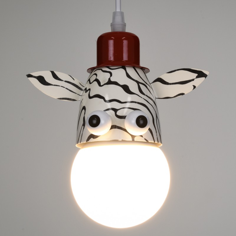 GloboStar® ZEBRA 00639 Παιδικό Κρεμαστό Φωτιστικό Φιγούρα Μονόφωτο 1 x E27 IP20 Λευκό, Μαύρο & Κόκκινο Μέταλλο - Μ19 x Π10.5 x Υ13.5cm