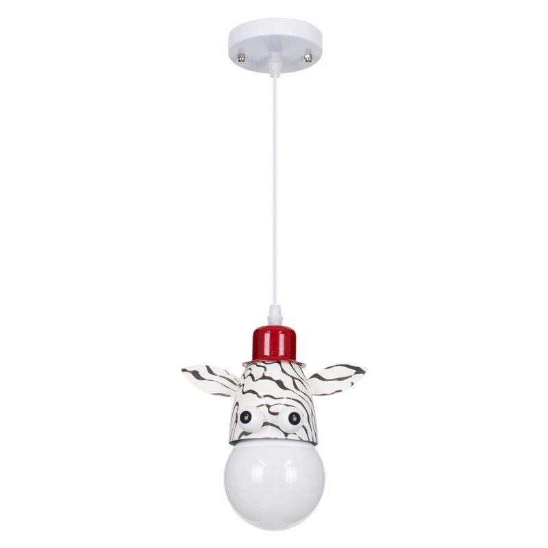 GloboStar® ZEBRA 00639 Παιδικό Κρεμαστό Φωτιστικό Φιγούρα Μονόφωτο 1 x E27 IP20 Λευκό, Μαύρο & Κόκκινο Μέταλλο - Μ19 x Π10.5 x Υ13.5cm