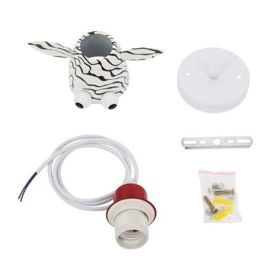 GloboStar® ZEBRA 00639 Παιδικό Κρεμαστό Φωτιστικό Φιγούρα Μονόφωτο 1 x E27 IP20 Λευκό, Μαύρο & Κόκκινο Μέταλλο - Μ19 x Π10.5 x Υ13.5cm GloboStar® ZEBRA 00639 Παιδικό Κρεμαστό Φωτιστικό Φιγούρα Μονόφωτο 1 x E27 IP20 Λευκό, Μαύρο & Κόκκινο Μέταλλο - Μ19 x Π10.5 x Υ13.5cm