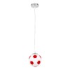 GloboStar® FOOTBALL 00642 Παιδικό Κρεμαστό Φωτιστικό Μπάλα Μονόφωτο 1 x E27 IP20 Λευκό & Κόκκινο Γυαλί - Μ15 x Π15 x Y18cm