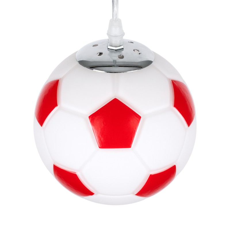 GloboStar® FOOTBALL 00642 Παιδικό Κρεμαστό Φωτιστικό Μπάλα Μονόφωτο 1 x E27 IP20 Λευκό & Κόκκινο Γυαλί - Μ15 x Π15 x Y18cm