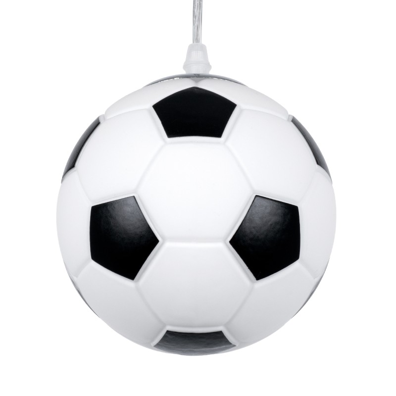 GloboStar® FOOTBALL 00643 Παιδικό Κρεμαστό Φωτιστικό Μπάλα Μονόφωτο 1 x E27 IP20 Λευκό & Μαύρο Γυαλί - Μ15 x Π15 x Y18cm