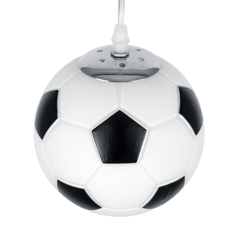 GloboStar® FOOTBALL 00643 Παιδικό Κρεμαστό Φωτιστικό Μπάλα Μονόφωτο 1 x E27 IP20 Λευκό & Μαύρο Γυαλί - Μ15 x Π15 x Y18cm