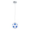 GloboStar® FOOTBALL 00644 Παιδικό Κρεμαστό Φωτιστικό Μπάλα Μονόφωτο 1 x E27 IP20 Λευκό & Μπλε Γυαλί - Μ15 x Π15 x Y18cm