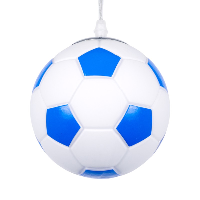 GloboStar® FOOTBALL 00644 Παιδικό Κρεμαστό Φωτιστικό Μπάλα Μονόφωτο 1 x E27 IP20 Λευκό & Μπλε Γυαλί - Μ15 x Π15 x Y18cm