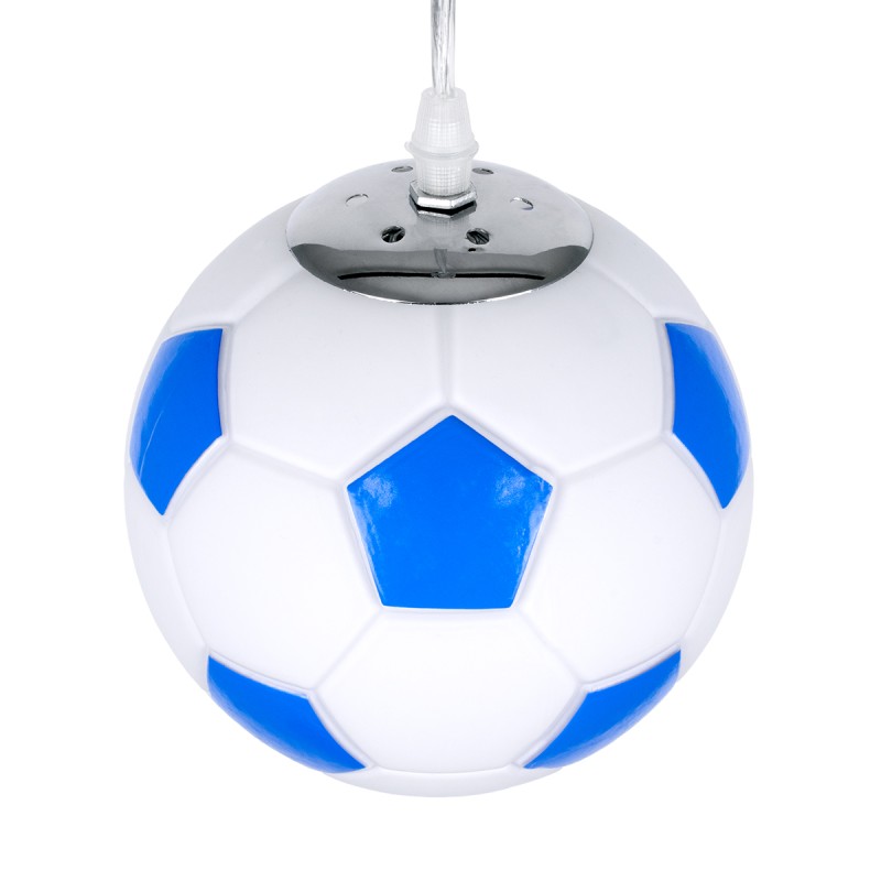 GloboStar® FOOTBALL 00644 Παιδικό Κρεμαστό Φωτιστικό Μπάλα Μονόφωτο 1 x E27 IP20 Λευκό & Μπλε Γυαλί - Μ15 x Π15 x Y18cm