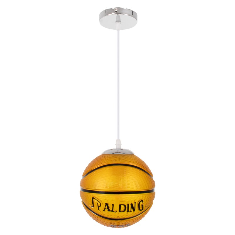 GloboStar® SPALDING NBA 00645 Παιδικό Κρεμαστό Φωτιστικό Μπάλα Μονόφωτο 1 x E27 IP20 Πορτοκαλί & Μαύρο Γυαλί - Μ18 x Π18 x Υ18cm