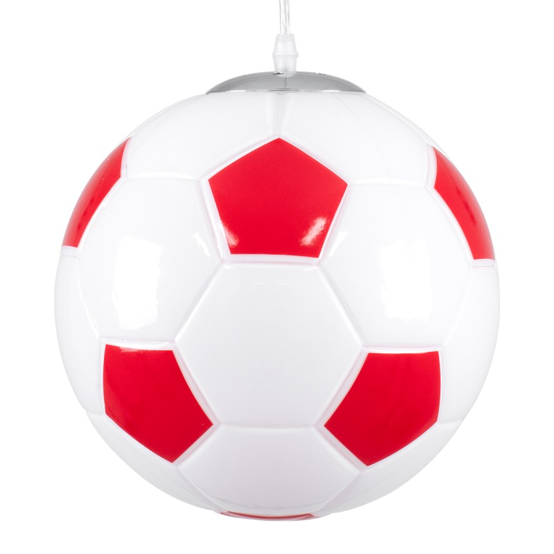 GloboStar® FOOTBALL 00646 Παιδικό Κρεμαστό Φωτιστικό Μπάλα Μονόφωτο 1 x E27 IP20 Λευκό & Κόκκινο Γυαλί - Μ25 x Π25 x Υ25cm