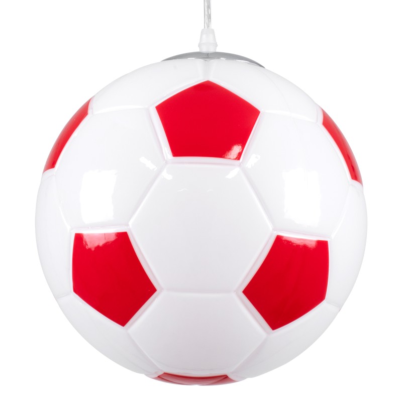 GloboStar® FOOTBALL 00646 Παιδικό Κρεμαστό Φωτιστικό Μπάλα Μονόφωτο 1 x E27 IP20 Λευκό & Κόκκινο Γυαλί - Μ25 x Π25 x Υ25cm