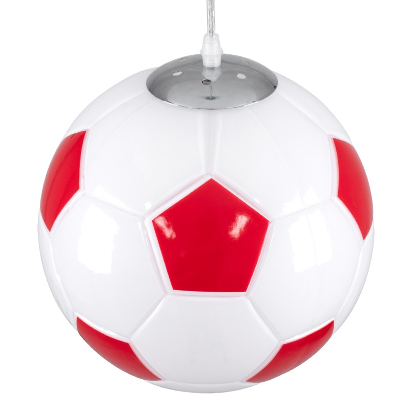 GloboStar® FOOTBALL 00646 Παιδικό Κρεμαστό Φωτιστικό Μπάλα Μονόφωτο 1 x E27 IP20 Λευκό & Κόκκινο Γυαλί - Μ25 x Π25 x Υ25cm
