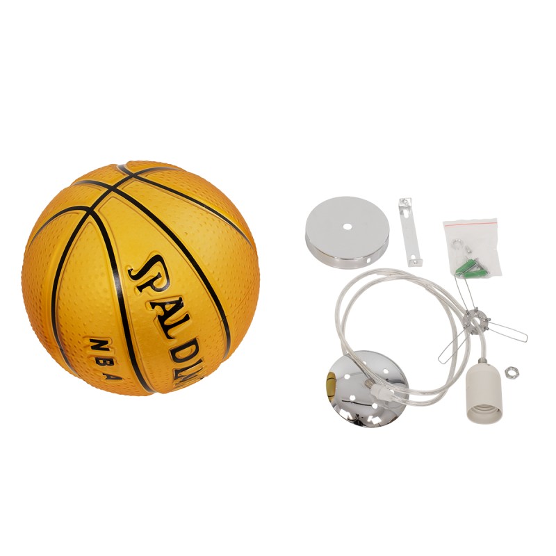 GloboStar® SPALDING NBA 00649 Παιδικό Κρεμαστό Φωτιστικό Μπάλα Μονόφωτο 1 x E27 IP20 Πορτοκαλί & Μαύρο Γυαλί - Μ25 x Π25 x Υ25cm