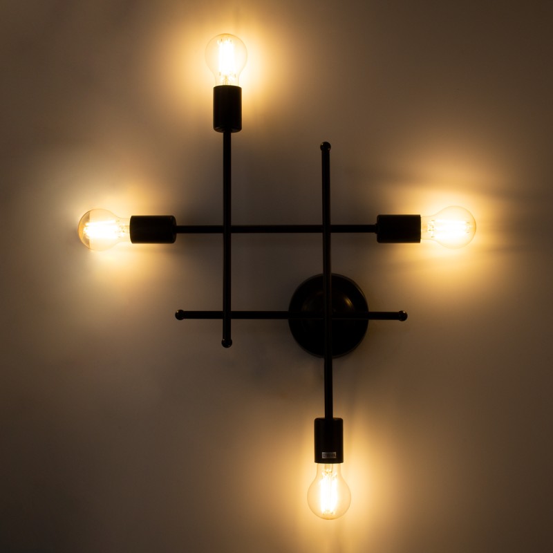 GloboStar® PIPING 00661 Vintage Επιτοίχιο Φωτιστικό Πολύφωτο 4 x E27 IP20 Μαύρο Μέταλλο - Μ40 x Π9 x Υ52cm