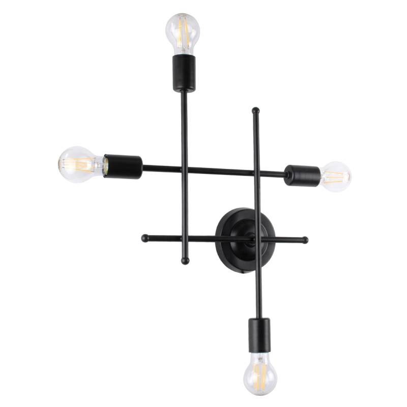 GloboStar® PIPING 00661 Vintage Επιτοίχιο Φωτιστικό Πολύφωτο 4 x E27 IP20 Μαύρο Μέταλλο - Μ40 x Π9 x Υ52cm