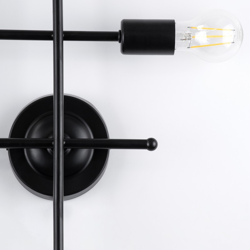 GloboStar® PIPING 00661 Vintage Επιτοίχιο Φωτιστικό Πολύφωτο 4 x E27 IP20 Μαύρο Μέταλλο - Μ40 x Π9 x Υ52cm