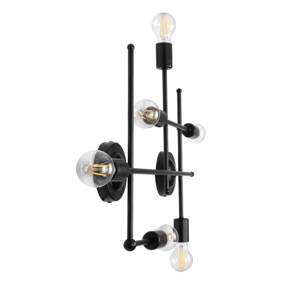 GloboStar® PIPING 00664 Vintage Επιτοίχιο Φωτιστικό Πολύφωτο 6 x E27 IP20 Μαύρο Μέταλλο - Μ66 x Π9.5 x Υ49cm