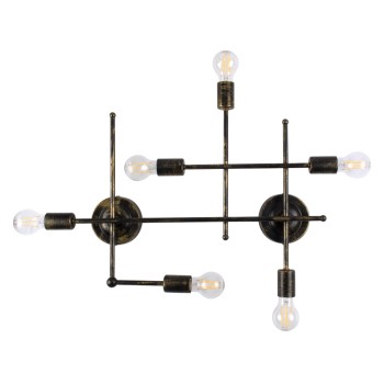 GLOBOSTAR® PIPING 00666 Vintage Φωτιστικό Τοίχου - Απλίκα με Ντουί 6 x E27 AC 220-240V IP20 - Μπρούτζινο - Μ66 x Π9.5 x Υ49cm