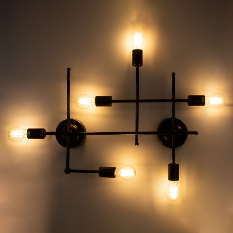 GloboStar® PIPING 00666 Vintage Επιτοίχιο Φωτιστικό Πολύφωτο 6 x E27 IP20 Μπρούτζινο Μέταλλο - Μ66 x Π9.5 x Υ49cm