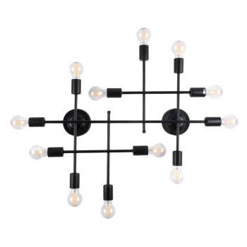 GLOBOSTAR® PIPING 00667 Vintage Φωτιστικό Τοίχου - Απλίκα με Ντουί 12 x E27 AC 220-240V IP20 - Μαύρο - Μ78.5 x Π9.5 x Υ64cm