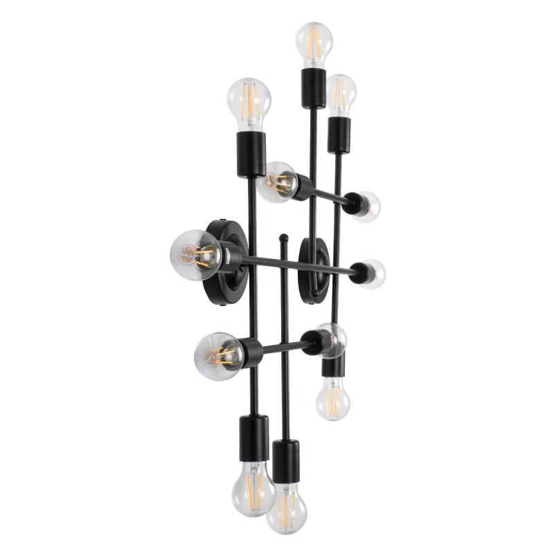 GloboStar® PIPING 00667 Vintage Επιτοίχιο Φωτιστικό Πολύφωτο 12 x E27 IP20 Μαύρο Μέταλλο - Μ78.5 x Π9.5 x Υ64cm