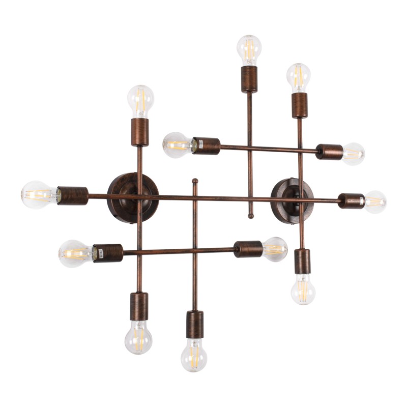 GloboStar® PIPING 00668 Vintage Επιτοίχιο Φωτιστικό Πολύφωτο 12 x E27 IP20 Χάλκινο Μέταλλο - Μ78.5 x Π9.5 x Υ64cm