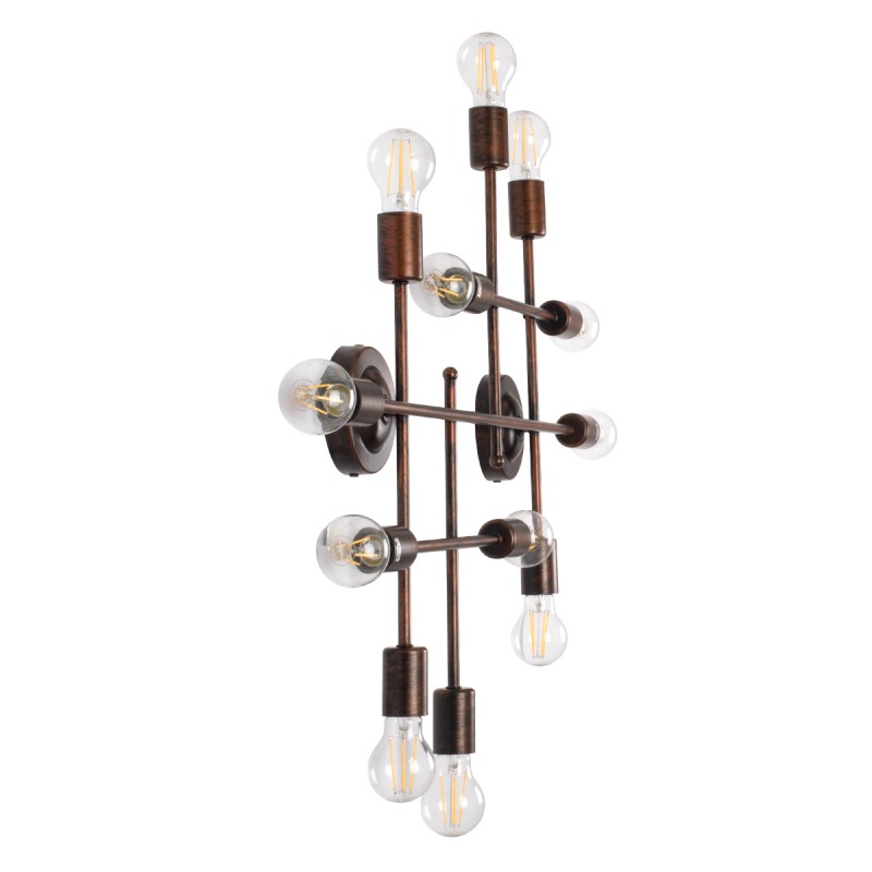 GloboStar® PIPING 00668 Vintage Επιτοίχιο Φωτιστικό Πολύφωτο 12 x E27 IP20 Χάλκινο Μέταλλο - Μ78.5 x Π9.5 x Υ64cm