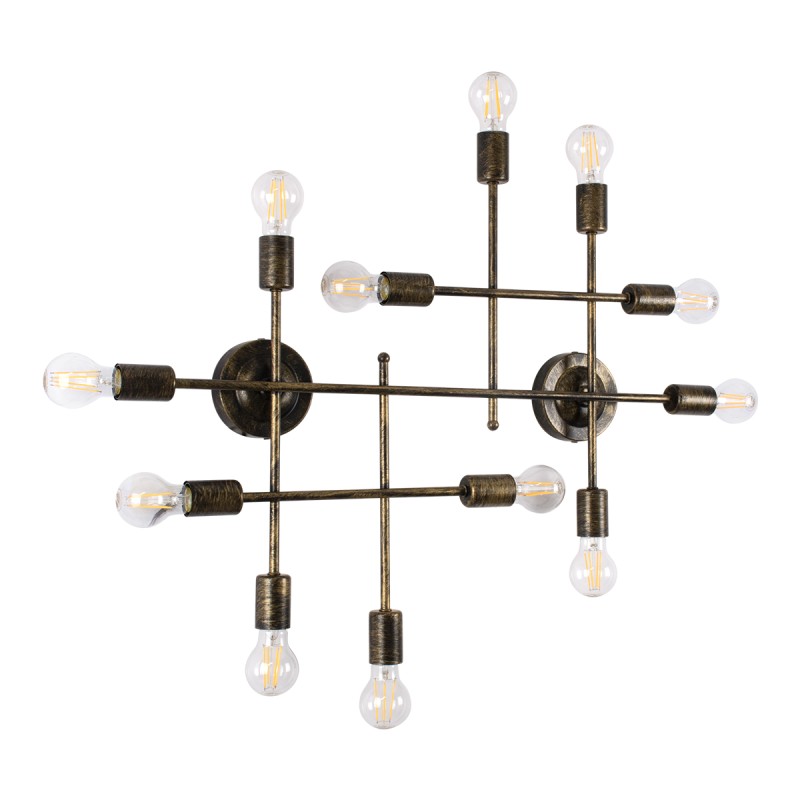 GloboStar® PIPING 00669 Vintage Επιτοίχιο Φωτιστικό Πολύφωτο 12 x E27 IP20 Μπρούτζινο Μέταλλο - Μ78.5 x Π9.5 x Υ64cm