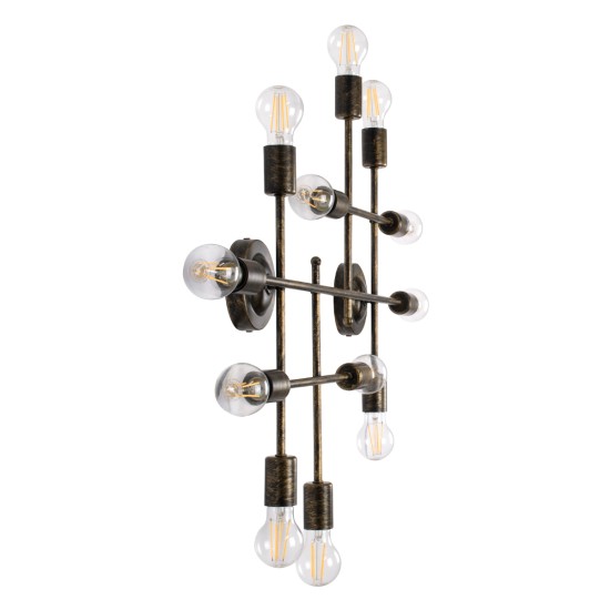 GloboStar® PIPING 00669 Vintage Επιτοίχιο Φωτιστικό Πολύφωτο 12 x E27 IP20 Μπρούτζινο Μέταλλο - Μ78.5 x Π9.5 x Υ64cm
