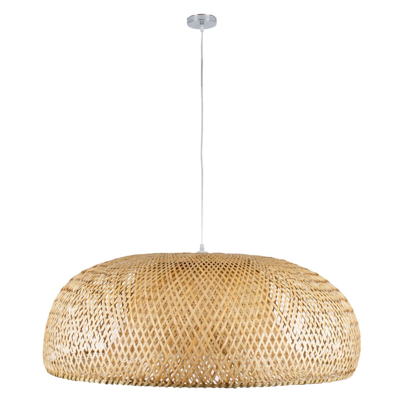GloboStar® SAN TROPEZ 00673 Boho Κρεμαστό Φωτιστικό Πλέγμα Μονόφωτο 1 x E27 IP20 Μπεζ Ξύλο - Μ100 x Π100 x Y35cm