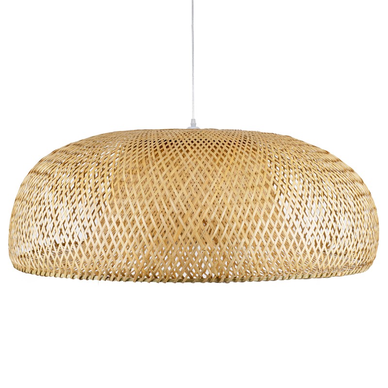 GloboStar® SAN TROPEZ 00673 Boho Κρεμαστό Φωτιστικό Πλέγμα Μονόφωτο 1 x E27 IP20 Μπεζ Ξύλο - Μ100 x Π100 x Y35cm