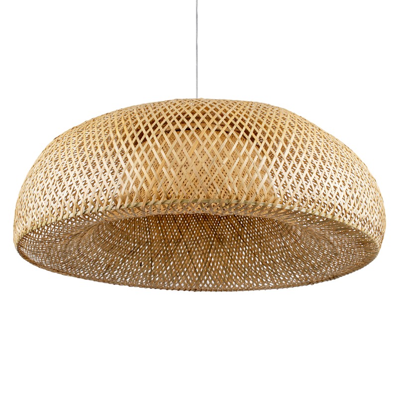GloboStar® SAN TROPEZ 00673 Boho Κρεμαστό Φωτιστικό Πλέγμα Μονόφωτο 1 x E27 IP20 Μπεζ Ξύλο - Μ100 x Π100 x Y35cm