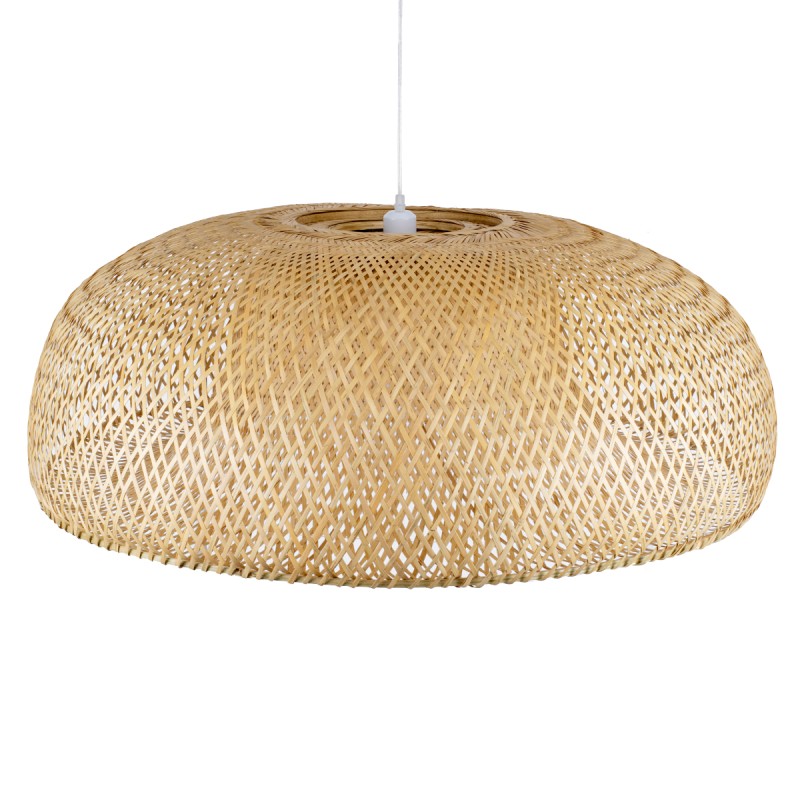 GloboStar® SAN TROPEZ 00673 Boho Κρεμαστό Φωτιστικό Πλέγμα Μονόφωτο 1 x E27 IP20 Μπεζ Ξύλο - Μ100 x Π100 x Y35cm