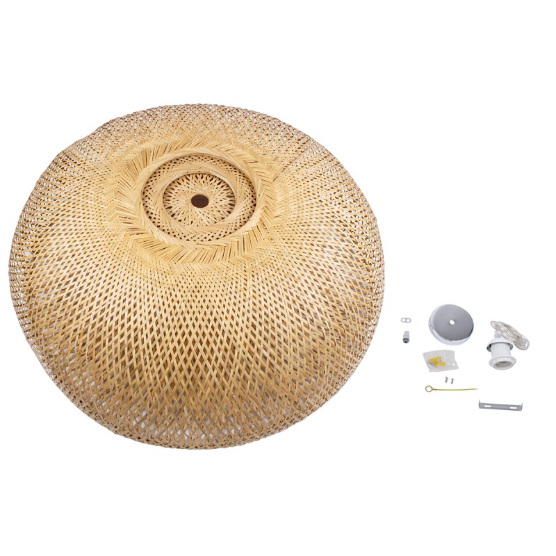 GloboStar® SAN TROPEZ 00673 Boho Κρεμαστό Φωτιστικό Πλέγμα Μονόφωτο 1 x E27 IP20 Μπεζ Ξύλο - Μ100 x Π100 x Y35cm