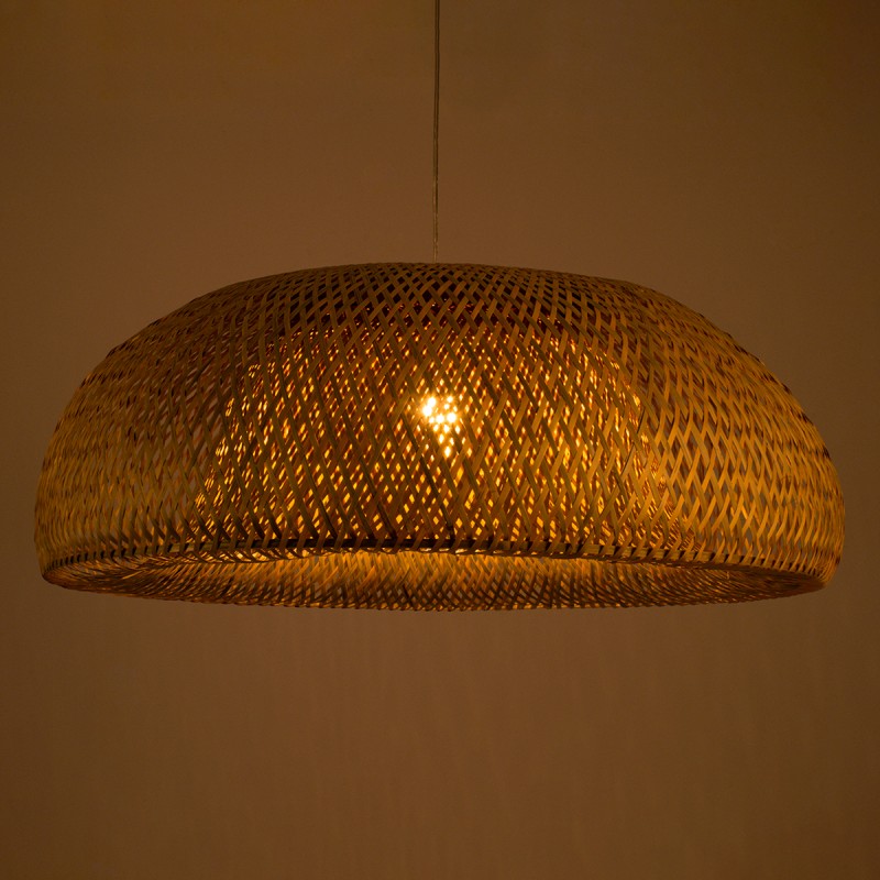 GloboStar® SAN TROPEZ 00674 Boho Κρεμαστό Φωτιστικό Ανάρτηση Μονόφωτο 1 x E27 IP20 Μπεζ Ξύλο - Μ80 x Π80 x Y28cm