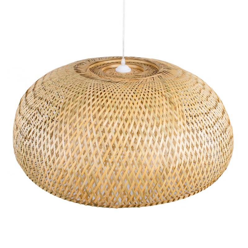 GloboStar® SAN TROPEZ 00674 Boho Κρεμαστό Φωτιστικό Ανάρτηση Μονόφωτο 1 x E27 IP20 Μπεζ Ξύλο - Μ80 x Π80 x Y28cm