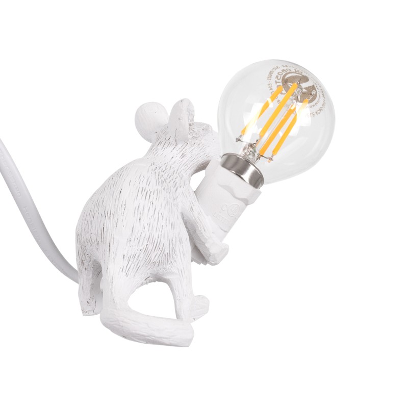 GloboStar® MOUSE 00676 Vintage Επιτραπέζιο Φωτιστικό Πορτατίφ Λαμπατέρ Μονόφωτο με Ντουί 1 x E12 AC 230V Λευκό Πλαστικό Μ13 x Π4 x Υ7cm