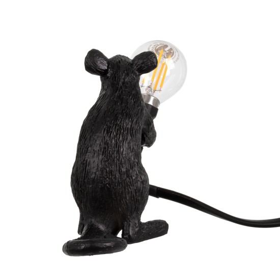 GloboStar® MOUSE 00678 Vintage Επιτραπέζιο Φωτιστικό Πορτατίφ Λαμπατέρ Μονόφωτο με Ντουί 1 x E12 AC 230V Μαύρο Πλαστικό Μ12 x Π4 x Υ10cm