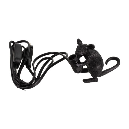 GloboStar® MOUSE 00678 Vintage Επιτραπέζιο Φωτιστικό Πορτατίφ Λαμπατέρ Μονόφωτο με Ντουί 1 x E12 AC 230V Μαύρο Πλαστικό Μ12 x Π4 x Υ10cm