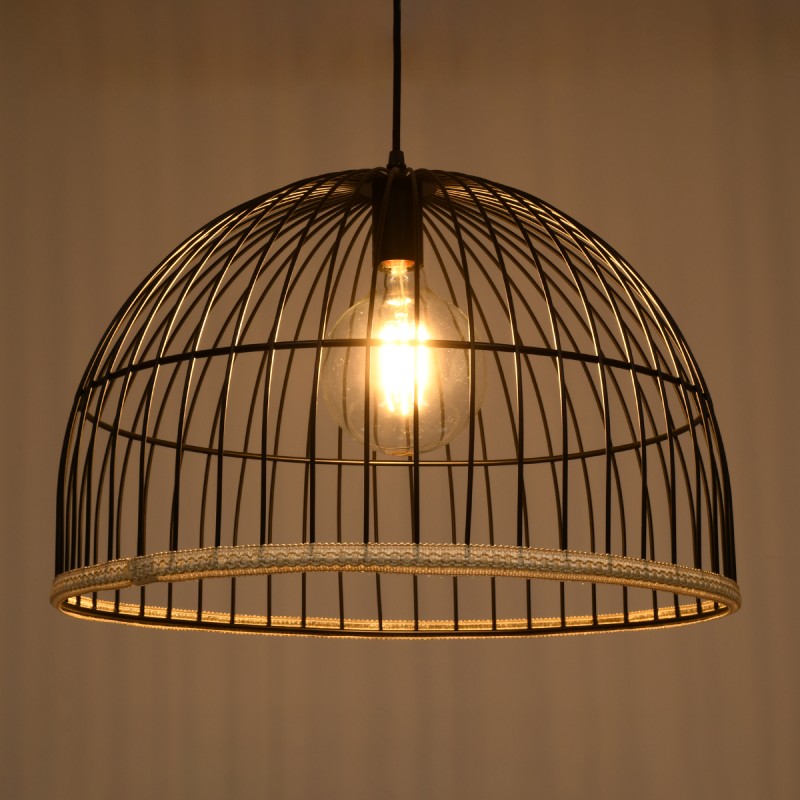 GloboStar® NEVIS 00681 Μοντέρνο Κρεμαστό Φωτιστικό Πλέγμα Μονόφωτο 1 x E27 IP20 Μαύρο Μέταλλο - Μ49 x Π49 x Υ34.5cm